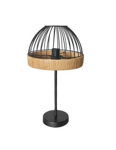 Sobremesa Gaston 1xe27 Negro/natural 46x25x25cm C/metal Y Rattan Fab
