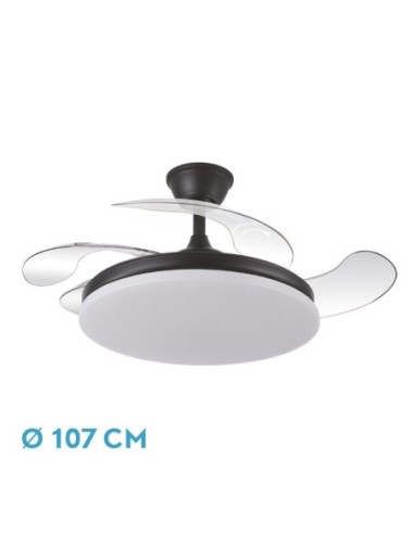Ventilador Dc Tridente 59w Negro 4aspas Desp. 107d 6980lm Reg.intens