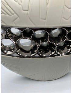 Jarrón calado círculos beige/plata 34*34cm 2