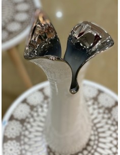 Jarrón abierto blanco/plata 15*43cm