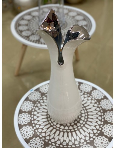 Jarrón abierto blanco/plata 15*43cm