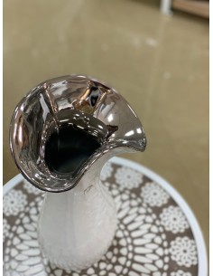 Jarrón abierto blanco/plata 16*34cm 2