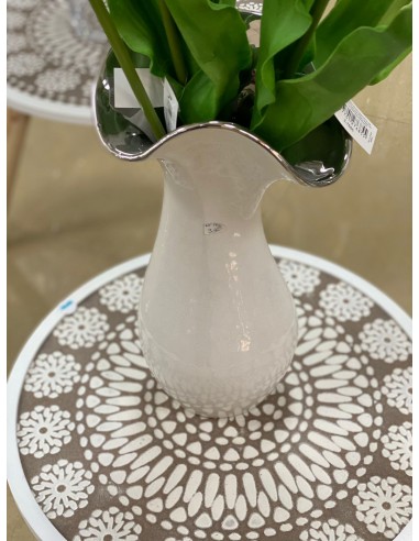 Jarrón abierto blanco/plata 16*34cm