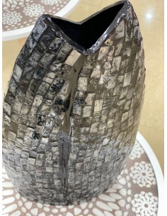 Jarrón nacar mosaico negro 21*42cm 2
