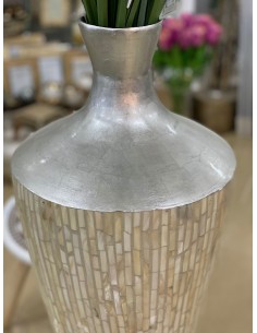 Jarrón mosaico nacar beige/plata 30*70cm