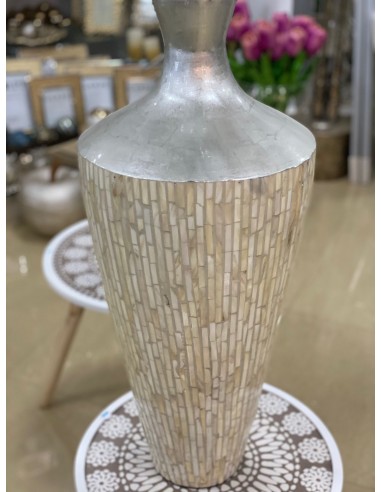 Jarrón mosaico nacar beige/plata 30*70cm