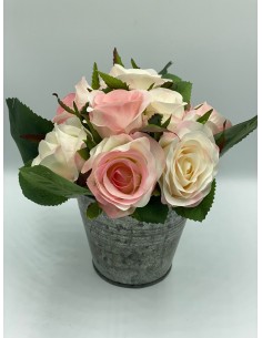 Maceta lata flor rosa/ beige 15*15cm