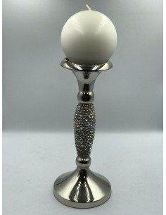 Portavelas brillantes plata 8*22cm