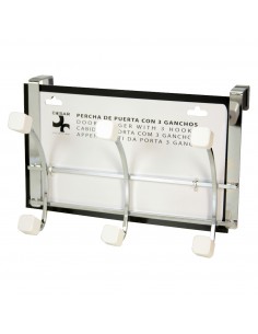 Percha Puerta 3 Ganchos Cromada, Pomos Madera Blanco Mate _27x20cm. 2