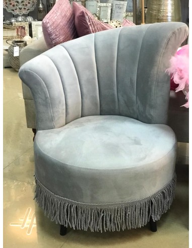 Butaca respaldo 76*62*85 flecos terciopelo gris