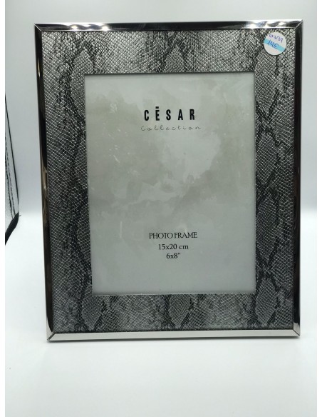 Portafotos 15x20cm Metal Plata Cristal Imitación Serpiente Ext:23x28cm