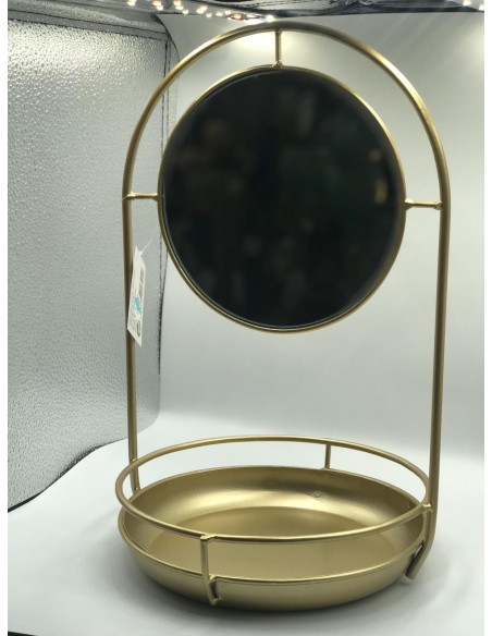 Joyero metal dorado espejo bandeja 21*35cm
