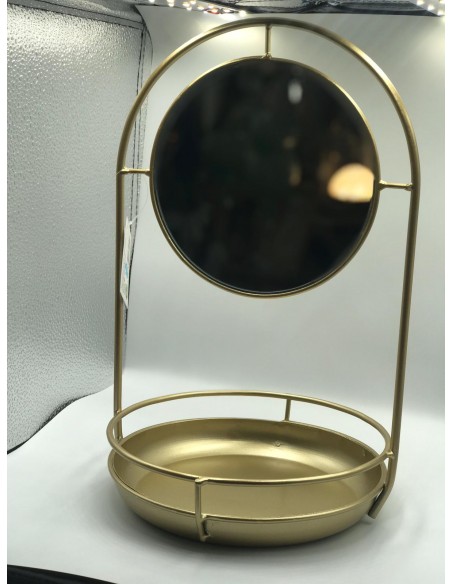 Joyero metal dorado espejo bandeja 21*35cm