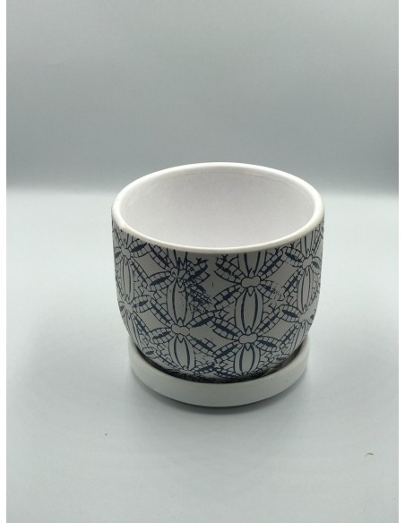 Macetero ceramica dibujos blanco 12*13cm