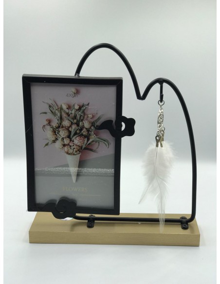 Portafotos soporte metal plumas negro 20*23cm