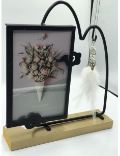 Portafotos soporte metal plumas negro 20*23cm