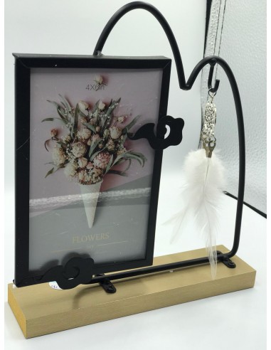 Portafotos soporte metal plumas negro 20*23cm