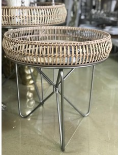 Mesa auxiliar cristal/mimbre 55*59cm