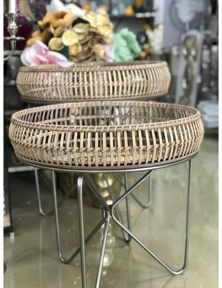 Mesa auxiliar cristal/mimbre 60*70cm