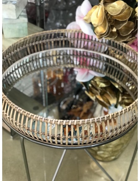 Mesa auxiliar cristal/mimbre 60*70cm