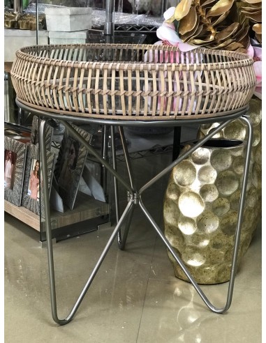 Mesa auxiliar cristal/mimbre 60*70cm