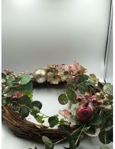 Corona flores purpurina 33cm 2