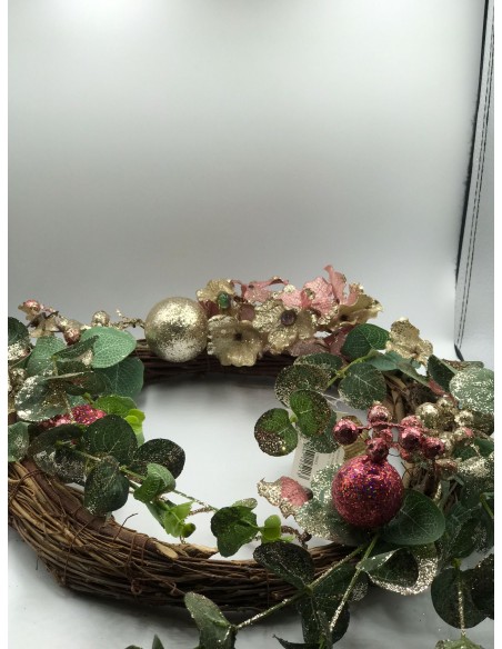 Corona flores purpurina 33cm