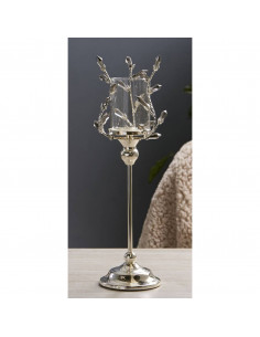 PORTAVELAS METAL RAMAS C/CRIST. AHUM PLATA 33 CMS