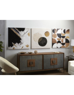 LIENZO IMPR. ABSTRACTO NEGRO/ORO 50% AL OLEO 80X80 CMS. S/3