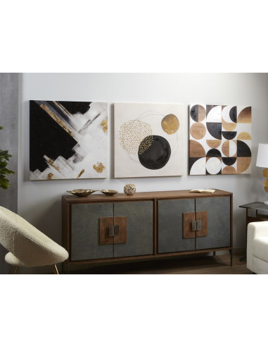 LIENZO IMPR. ABSTRACTO NEGRO/ORO 50% AL OLEO 80X80 CMS. S/3